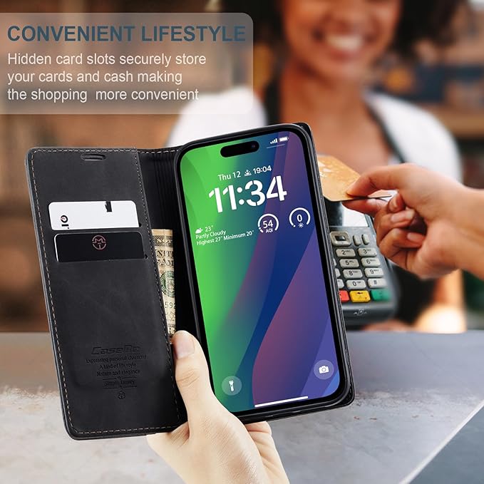 for iPhone 15 Plus Case, Flip Wallet Leather Case with Card Holder Magnetic Closure Shockproof Kickstand Protective Phone Cases Cover for iPhone 15 Plus, Black