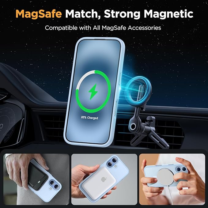 Miracase Magnetic for iPhone 17 Case (Compatible with MagSafe) with Screen Protector Military-Grade Protection, Anti-Fingerprint Translucent Matte Phone Cover for iPhone 17 6.3 inch, Light Blue