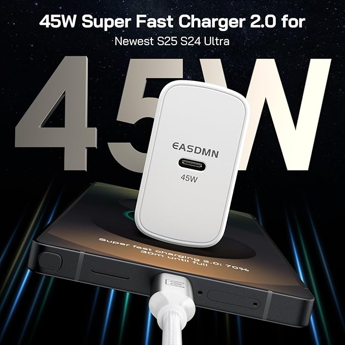 45W Super Fast Charger Type C, [2 Pack] 45 Watt USB-C Charger PD/PPS Wall Charging Block for Samsung Galaxy S25 Ultra/S24/S23 Ultra/S23+/S22 Ultra/S22+/S20 Ultra, Tab S8(White, with 2X 6.6ft Cable)