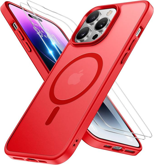 Miracase Magnetic Series for iPhone 14 Pro Max Case [Compatible with MagSafe] [with 2X Screen Protectors] Military-Grade Protection, Anti-Fingerprint, Phone Case for iPhone 14 Pro Max, Red