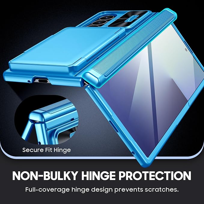 for Samsung Galaxy Z Fold 7 Case Wallet RFID [Cards Holder][Camera Cover][Kickstand] Full Body Shockproof Silicone Protective Phone Case for Galaxy Z Fold 7 Case(Lake Blue)