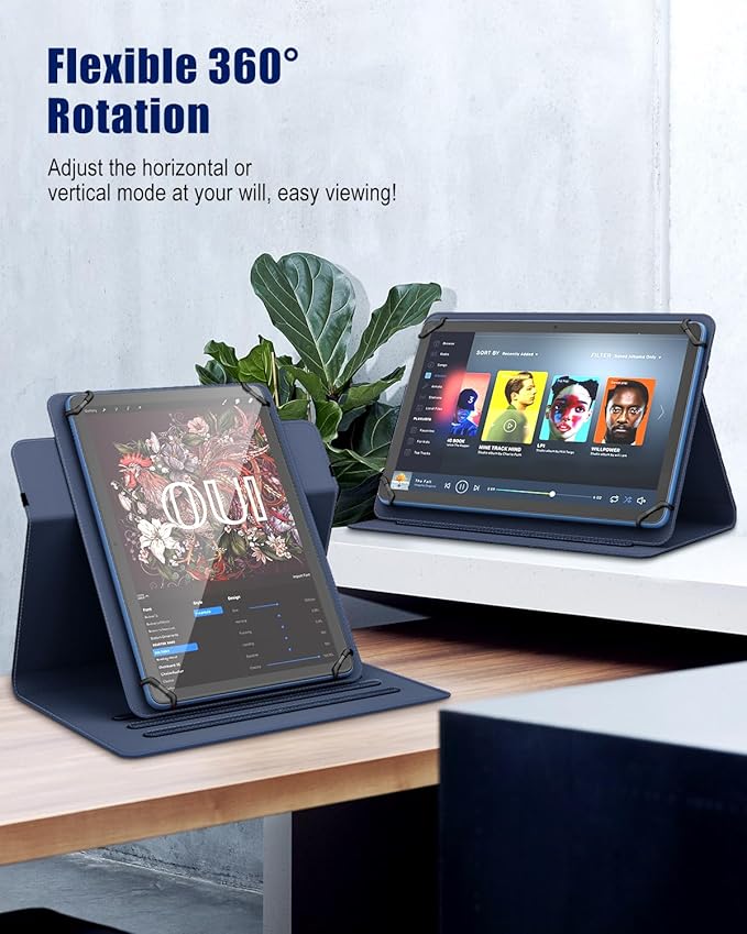 TiMOVO Universal Case for 9-11 Inch Tablet, 360 Degree Rotating Stand Protective Cover with Pen Pocket for 9 10 10.1 Inch Android Touchscreen Tablet, Dark Blue