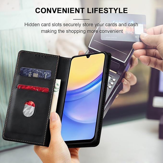 Jasonyu Flip Wallet Case for Samsung Galaxy A15 5G,Leather Magnetic Folio Cover with Card Holder,Kickstand - TPU Shockproof Durable Protective Phone Case,Black