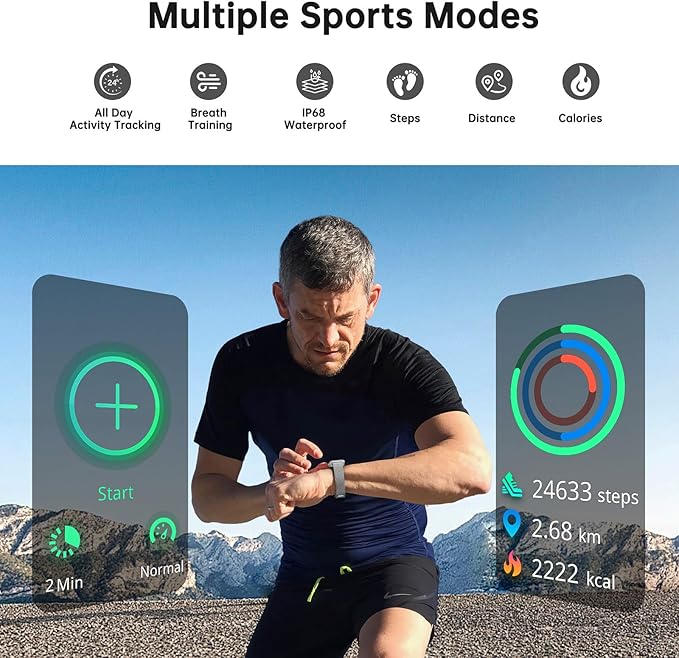 Health Fitness Tracker, Smart Watch with 24/7 Heart Rate and Blood Oxygen Monitor, Sleep Tracker with IP68 Waterproof, Activity Tracker Pedometer Step Counter for Women Men