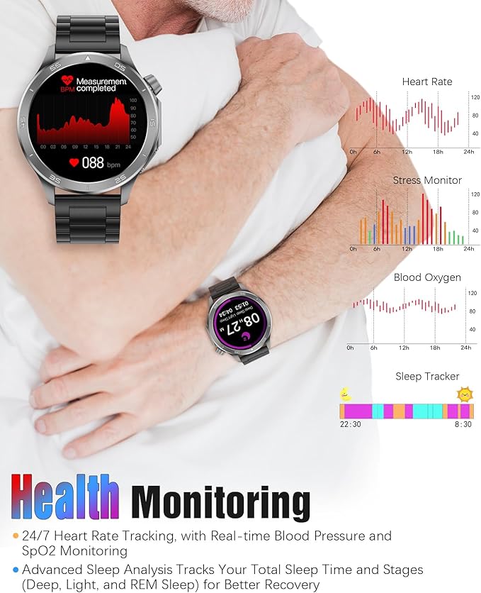 Smart Watch for Men, GPS Sports Mens Smartwatch, 1.53" HD Screen IP67 Waterproof, Answer/Make Call, Heart Rate Monitor, Sleep Tracking, Fitness Tracker, Compatible for Android iOS (Black X2Max)