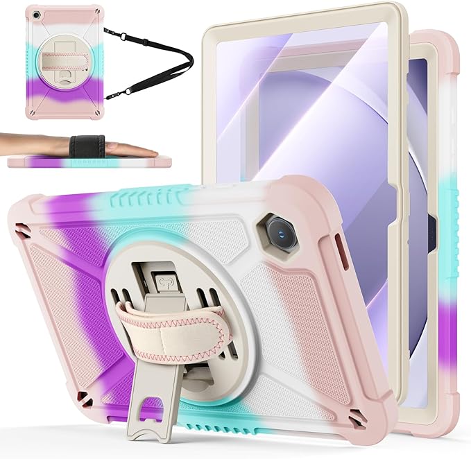 ZtotopCases for Samsung Galaxy Tab A9+ / A9 Plus 11'' 2023 (SM-X210/X216/X218), Shockproof Hard Duty Case with Screen Protector+360 Rotating Hand Strap&Stand+Shoulder Strap for A9+ Tablet, Colorful