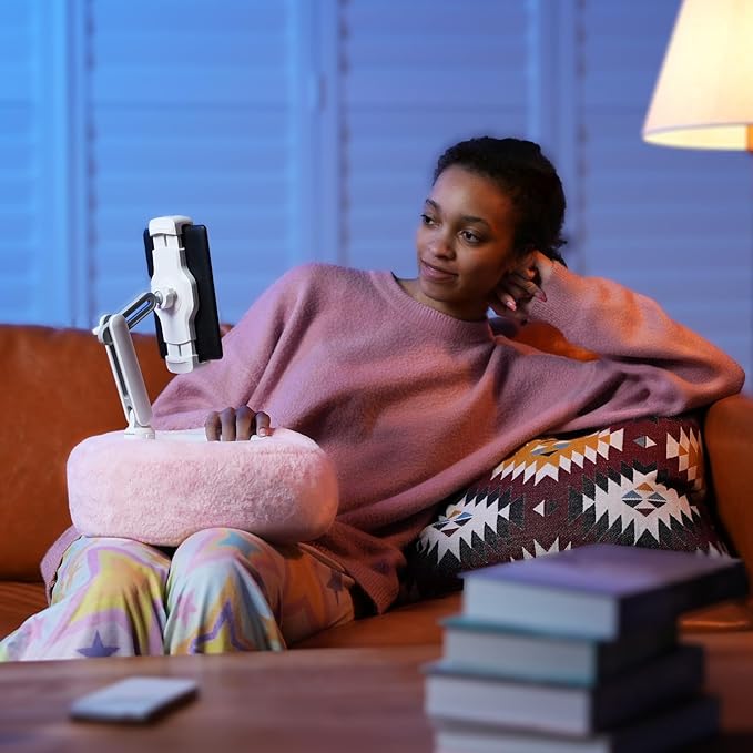 Tablet Pillow Stand for Reading, Adjustable Tablet Stand Phone Holder for Bed with Detachable Snack Bowl, Fits 4.7"-13" Kindle/Phones/Tablets, Watch Videos, Stream Media, Pink