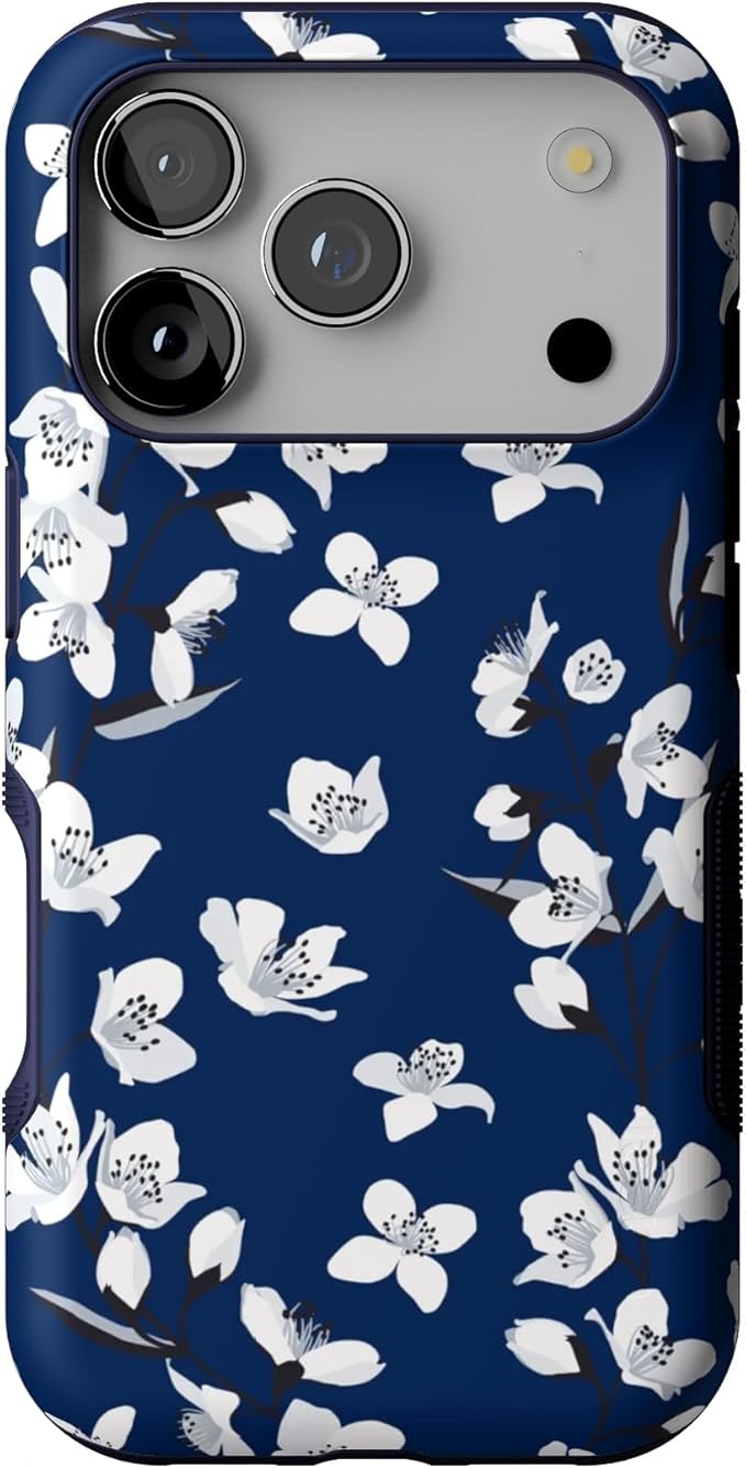 Casely iPhone 17 Pro Case | Floral Forest | Navy Cherry Blossom Floral | Bold Protective Design | Compatible with MagSafe