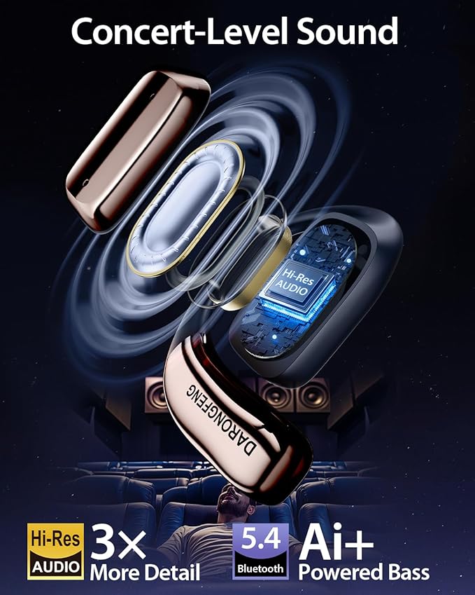 Open Ear Wireless Bluetooth Headphones, Pain-Free Air Conduction Ear Buds with LED Digital Display Charging Case, Sweat Resistant for Running, Safe Driving, and Extended Daily Use