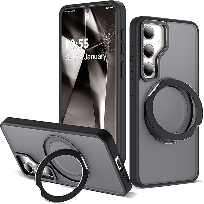 for Samsung Galaxy S23 Case with 360°Rotatable Magnetic Ring Stand Compatible with Mag-Safe Military Standard Protection Shockproof Matte Translucent Phone Cases for Samsung Galaxy S23,Black