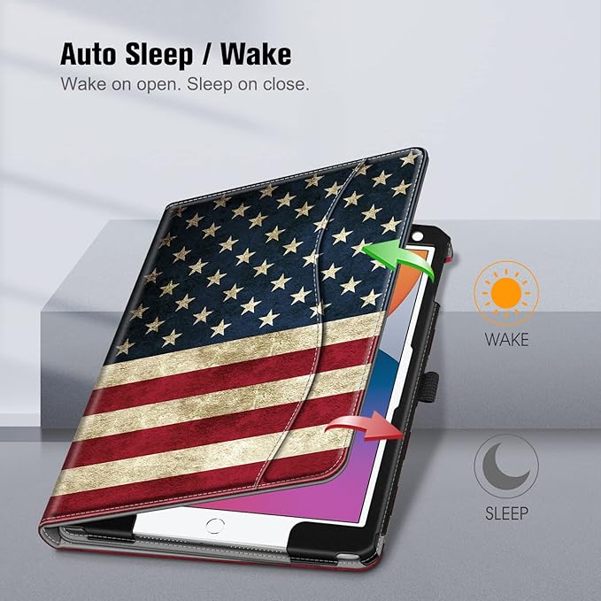 Fintie Case for iPad 9th / 8th / 7th Generation (2021/2020/2019) 10.2 Inch - [Corner Protection] Multi-Angle Viewing Stand Cover with Pocket & Pencil Holder, Auto Sleep Wake, US Flag