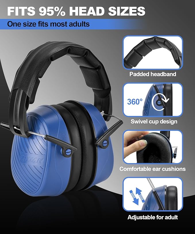 ZOHAN 019 Noise Cancelling Headphones for Adult - NRR 28dB Hearing Protection Ear Muffs for Working, Shooting, Mowing, Autism, Construction