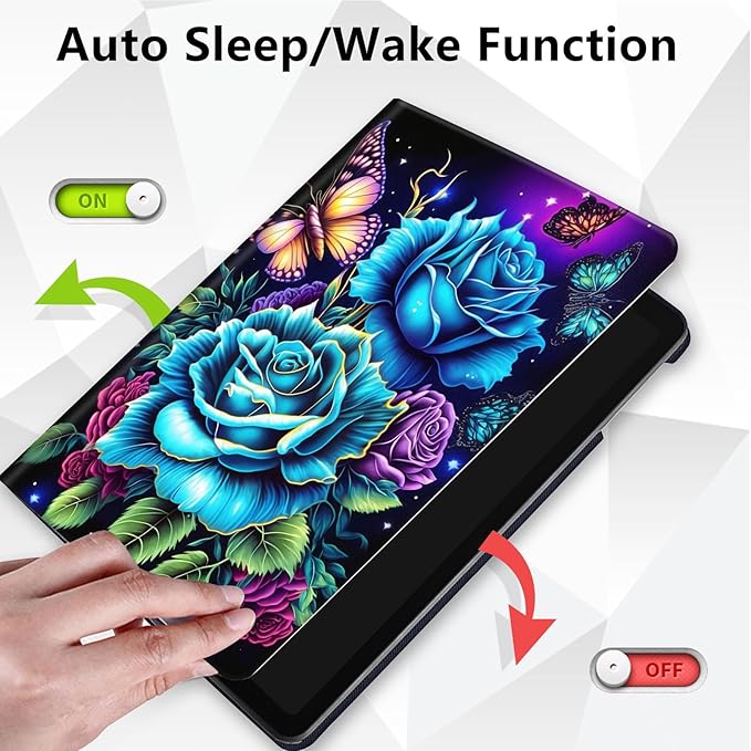 Case for Lenovo Tab P11 Plus Case 2021 (TB-J616F / J616X), 360 Degree Rotating Folding Stand,with Auto Sleep/Wake Case for Lenovo Tab P11 11” 2020 (TB-J606F TB-J606X),Rose Flowers Butterfly