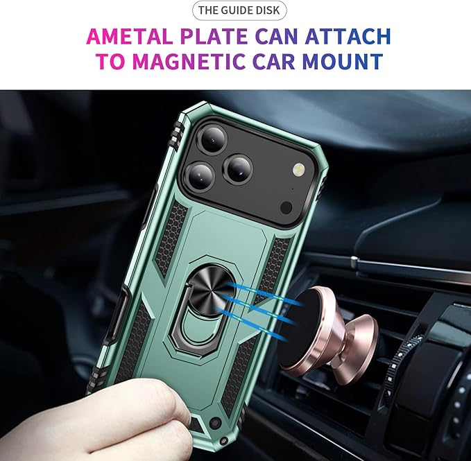 ADDIT Compatible with iPhone 17 Pro Max Case with Tempered Glass Screen Protector, Adjustable Kickstand Ring, Military-Grade Heavy Duty Protection, Shockproof, Anti-Fingerprint,Teal