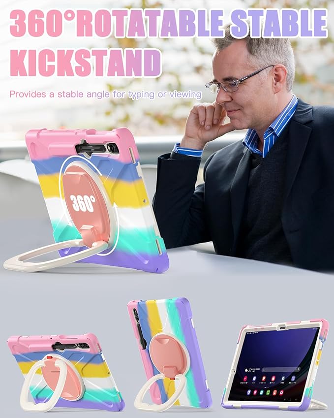 BRAECN Case for Samsung Galaxy Tab S10+/S9 FE+/S9+ 12.4 Inch 2024, Rugged Silicone Case w/S Pen Holder, Screen Protector, Handle Grip/Kickstand,Shoulder Strap for Galaxy Tab S10 Plus, Colorful Pink
