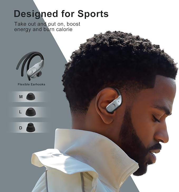 Wireless Earbuds Bluetooth Headphones 130Hrs Playtime with 2500mAh Wireless Charging Case LED Diaplay Hi-Fi Waterproof Over Ear Earphones for Sports Running Workout Gaming
