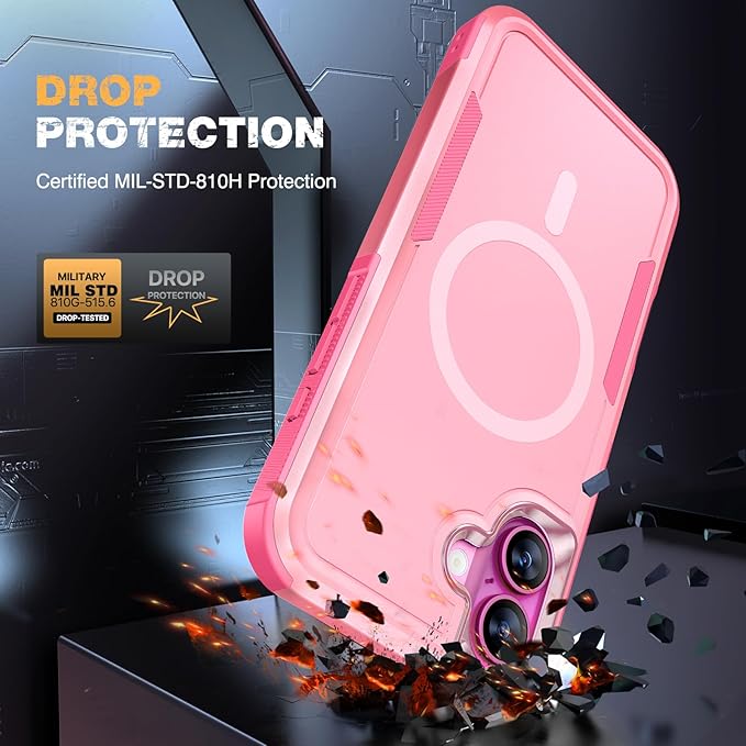 Diaclara Designed for iPhone 16 Case, [with Privacy Screen Protector] [Anti Spy] [Military Grade Drop Protection] Heavy Duty Full-Body Shockproof Phone Case, Magnetic Pink