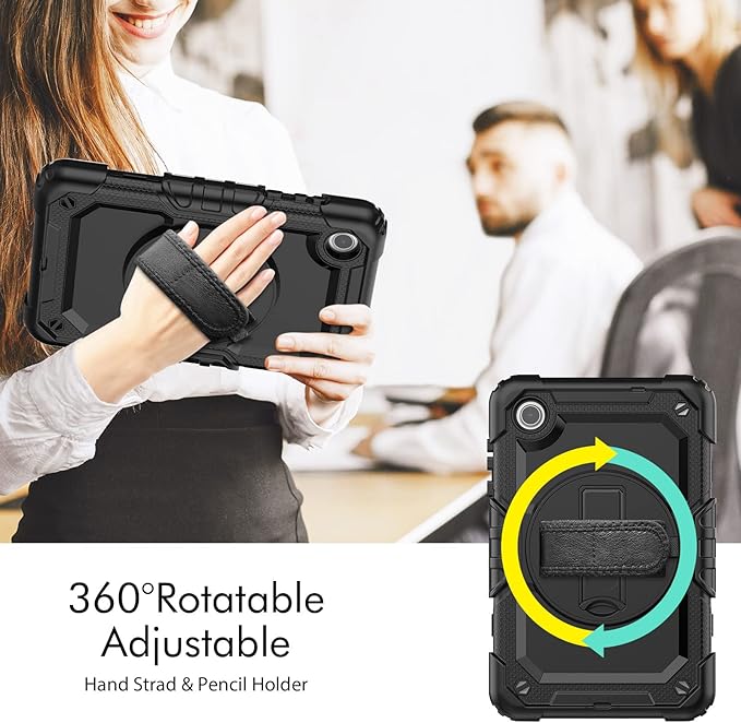 for Lenovo Tab M8 Case 4th Gen 2023 (TB-300FU) Case, with Screen Protector, Hand Strap, Shoulder Strap, Rotating Stand for Lenovo M8 8.0 Inch 2023 Release Black
