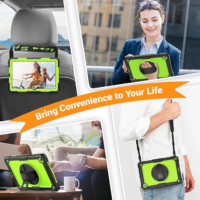 SEYMAC Case for Samsung Galaxy Tab A9+/ A9 Plus Case 11" (SM-X210/X216/X218), Heavy Duty Shockproof Protective Case with Screen Protector, Rotating Stand, Hand/Shoulder Strap, Green