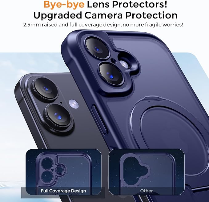 MOCCA Compatible with iPhone 17 Case with Magnetic Invisible Stand [Full Camera Protection] [Compatible with Magsafe] Military Drop Shockproof Translucent Matte Phone Case Cover 6.3",Deep Blue