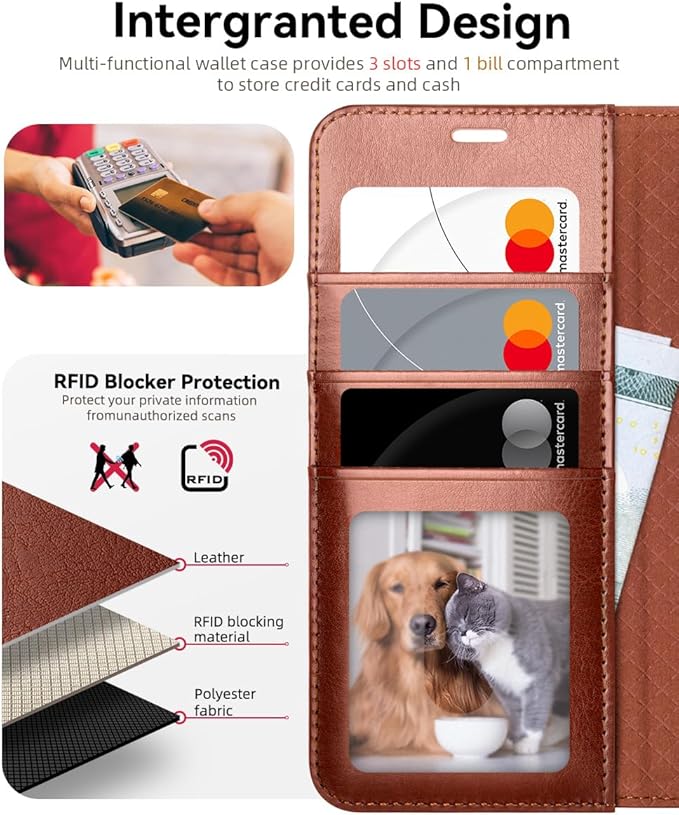 OCASE Compatible with Galaxy S25 Wallet Case, PU Leather Flip Folio Case with Card Holders RFID Blocking Kickstand [Shockproof TPU Inner Shell] Protective Phone Cover 6.2 Inch 2025, Dark Brown