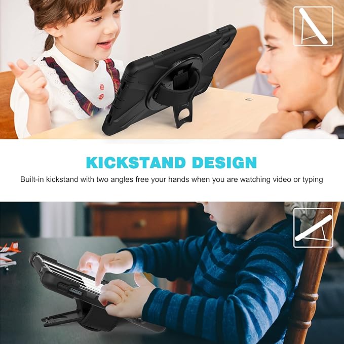 TSQQST Case for Lenovo Tab M10 Plus 10.6 Inch 2022 3rd Gen (TB-125F/TB-128F) with Stand Hand Strap Shoulder Strap | Heavy Duty Rugged Kids Case for Tablet Lenovo M10 Plus 10.6" (Black)