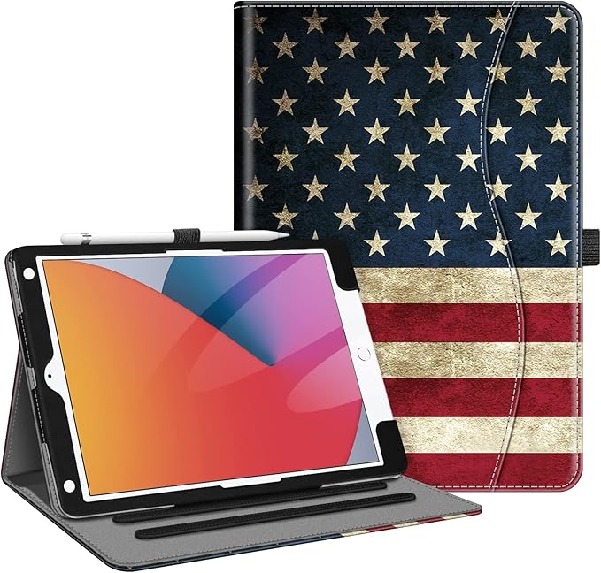 Fintie Case for iPad 9th / 8th / 7th Generation (2021/2020/2019) 10.2 Inch - [Corner Protection] Multi-Angle Viewing Stand Cover with Pocket & Pencil Holder, Auto Sleep Wake, US Flag