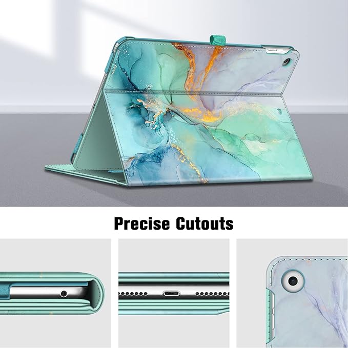 Fintie Case for iPad 9th / 8th / 7th Generation (2021/2020/2019) 10.2 Inch - [Corner Protection] Multi-Angle Viewing Stand Cover with Pocket & Pencil Holder, Auto Sleep Wake, Emerald Marble