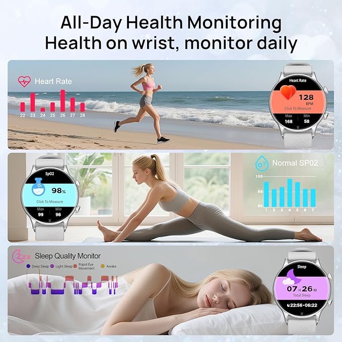 Smart Watch for Women, 1.77" Fitness Tracker with Heart Rate/Sleep/SpO2/Stress Monitor, Fitness Watch for Answer Calls, IP68 Smartwatch for iOS Android, Step Counter Watch, 123+ Sport Modes,2 Bands