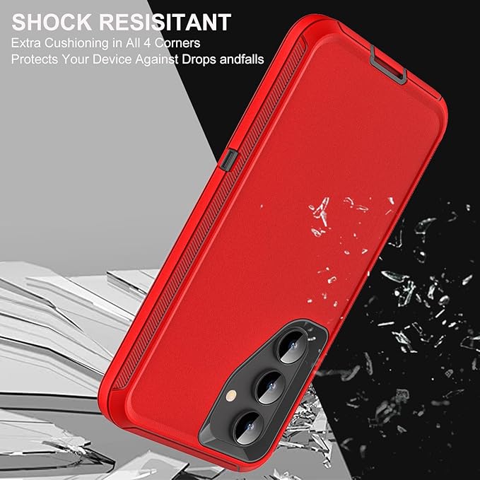 for Samsung Galaxy S25 Case, ONLY, [NOT FIT Galaxy S25 Edge/S25 Plus/S25 Ultra], Military Grade Case with 2Pcs Tempered Glass Screen Protector & 1Pcs Camera Lens Protector (Red/Black)