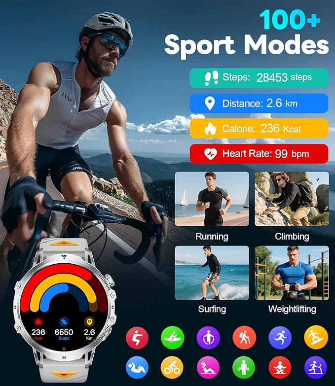 LIGE Smart Watch for Men Answer/Make Call for Android iOS, 1000mAh Battery/Flashlight, 1.85'' HD Military Smartwatch with 100+ Sports Modes, Heart Rate Sleep Monitor, IP68 Waterproof Fitness Tracker