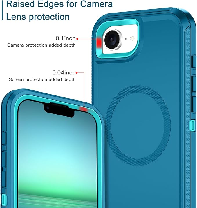 for iPhone 16e Case [Compatible with MagSafe] Shockproof 3-Layer Full Body Protection [Without Screen Protector] Rugged Heavy Duty Cover Case for Apple iPhone 16e 6.1" 2025,Turquoise