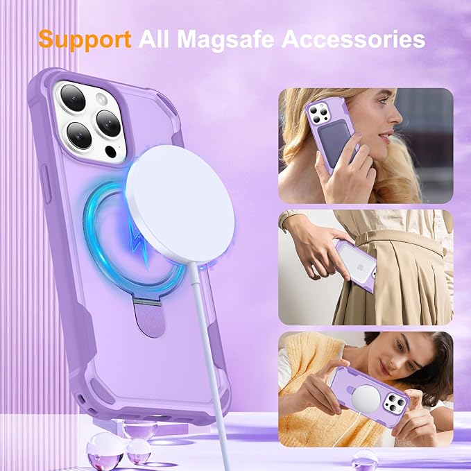 Compatible with iPhone 13 Pro Case with Invisible Magnetic Ring Stand [Compatible with Magnetic] [Military Drop Protection] Shockproof Slim Hard Back Soft Edge Case 6.1 Inch, Purple