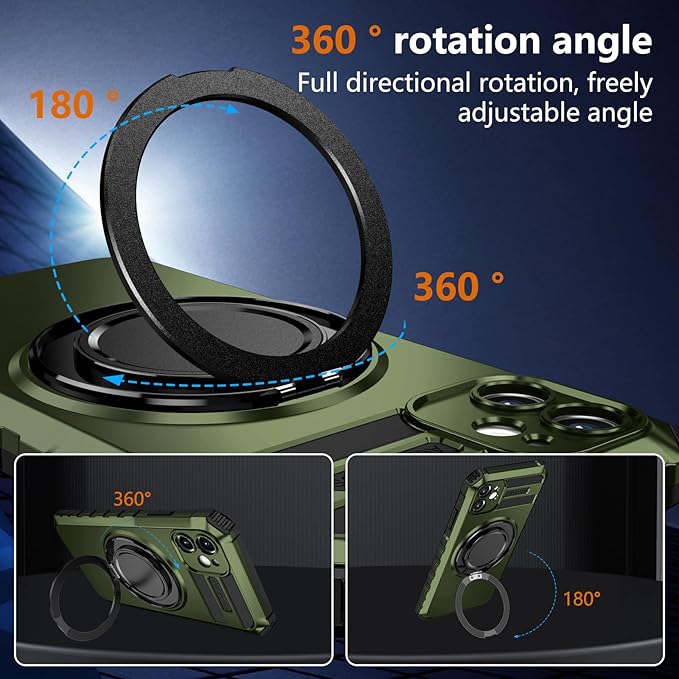 for iPhone 11 Case Compatible with MagSafe Magnetic,with 2 Tempered Glass Screen Protectors,Built-in 360°Kickstand Ring,Military Grade Drop Shockproof Heavy Duty Protection Phone Bumper Green