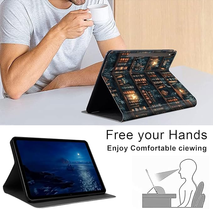 Case for Samsung Galaxy Tab S10 FE/ S9 FE 5G 10.9 Inch/Tab S9 11 Inch, Slim PU Leather Stand Cover with Auto Wake/Sleep, Multi-Angle Viewing & Shockproof, Drawn Bookshelv