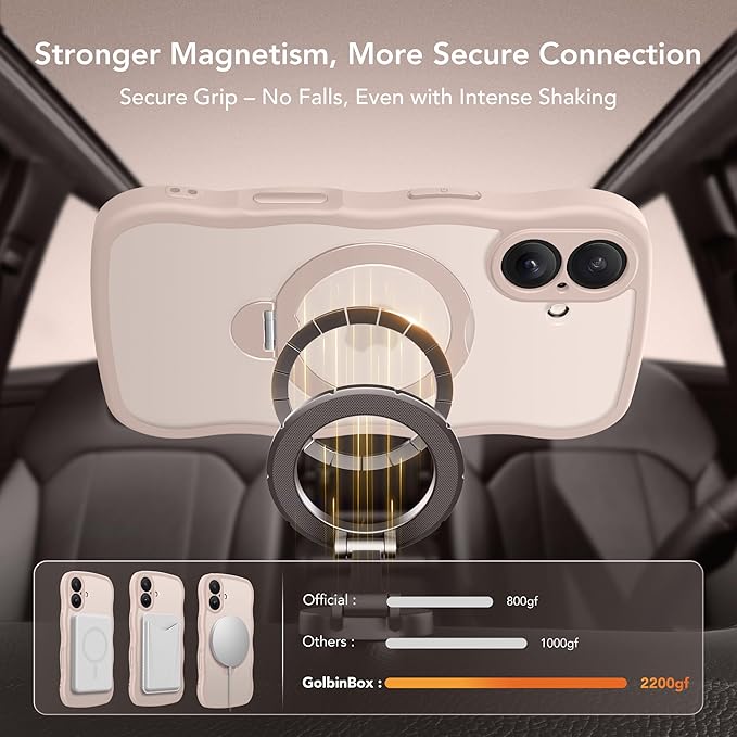 for iPhone 16 Plus Case,[Compatible with Magsafe][360° Spin Magnetic Stand][Military-Grade Protection][Camera Control][Cute Wave Edge] Translucent Matte Women Phone Cover for 16 Plus, Rose Gold