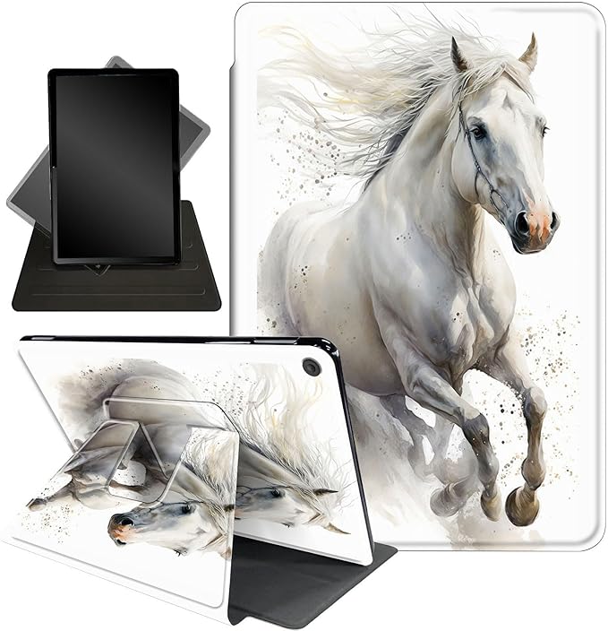 Case for Lenovo Tab M10 Plus 10.3", 360 Degree Rotating Folding Stand,with Auto Sleep/Wake Case for Lenovo Tab M10 Plus (2020 2nd Gen) TB-X606F/TB-X606X 10.3" FHD Tablet,Cool Animal Horse White