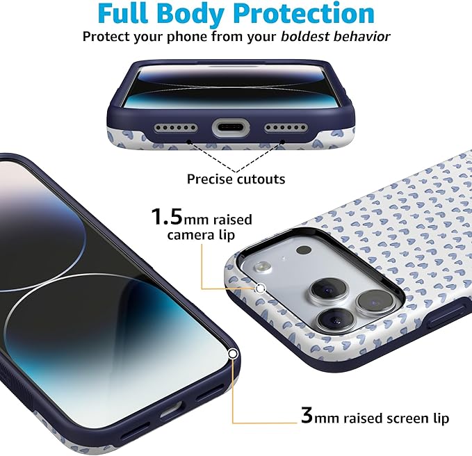 Casely iPhone 17 Pro Case | Lovebug | Blue Hearts | Compatible with MagSafe | Bold Protective Design