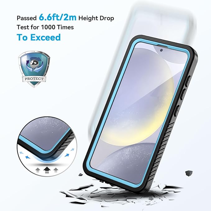Lanhiem for Samsung Galaxy S24 Phone Case, IP68 Waterproof Dustproof, Built-in Screen Protector, Rugged Full Body Shockproof Protective Cover for Galaxy S24 5G 6.2 Inch, Light Blue
