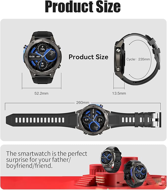 GPS Smart Watch for Men(Answer/Make Call),6 Satellite Positioning/Compass,50M Waterproof,600mAh Extra-large battery,1.43" AMOLED,170 Fitness Sports Modes/Heart Rate/SpO2/pedometer for Android/iOS