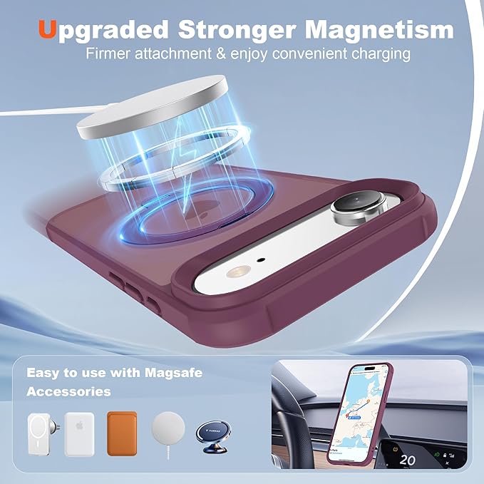 Compatible with iPhone 17 Air Case with Invisible Magnetic 360°Spin Stand,Military-Grade Shockproof Protection [Compatible with Mag-Safe] Non-Slip Edge Translucent Case (6.5",Wine Red)