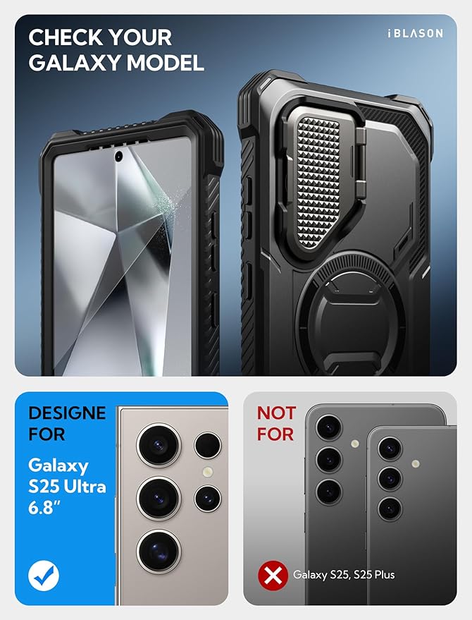 i-Blason Armorbox for Samsung Galaxy S25 Ultra Case MagSafe with Camera Cover Stand [Military Protection] Full-Body Heavy Duty Magnetic Phone Case with Screen Protector for S25 Ultra 6.9 inch, Black
