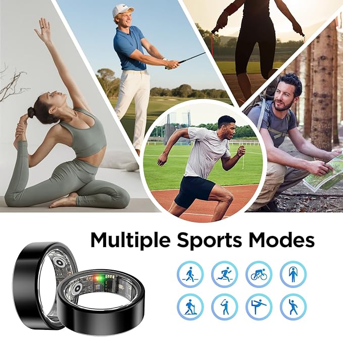 BENIO Ring Gen 2 Smart Ring, Step/Sleep/Blood Oxygen/Heart Rate Tracker for Women Men, Higher Waterproof Rating 5ATM Fitness Tracker,No Subscription Fee,for iPhone and Android (Size 10, Black)