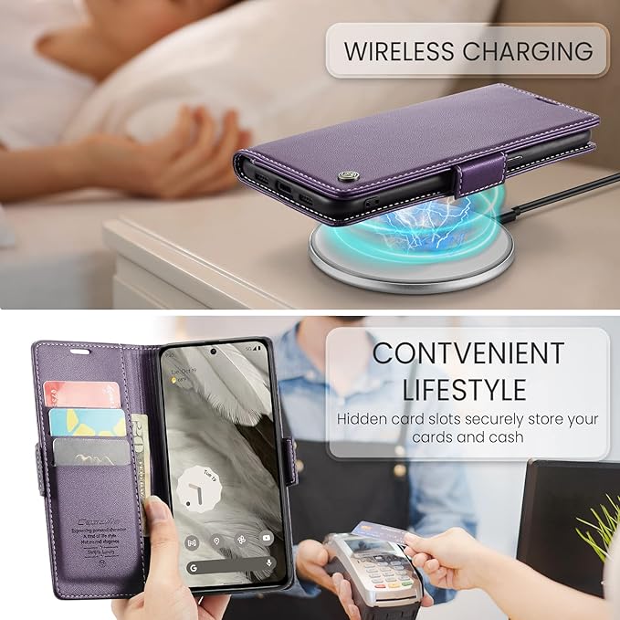 for Google Pixel 8 Case, Premium PU Leather Wallet Case Flip Cover with [RFID Blocking][Card Holder][Stand Function] Shockproof Protective for Google 8, Purple