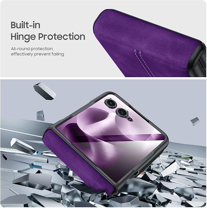 for Motorola Razr Ultra 2025 Case Built-in Screen Protector & Hinge Protection & Ultra Thin PU Leather Matte PC Shockproof Phone Cover Smartphone Case for Moto Razr Ultra 2025 (Purple)