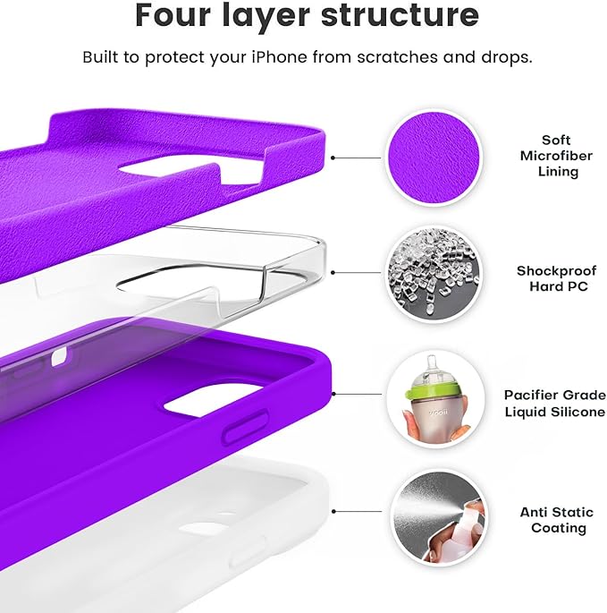 Vooii Compatible with iPhone 12 Case/iPhone 12 Pro Case, Liquid Silicone Upgrade [Soft Anti-Scratch Microfiber Lining] [Shockproof Drop Protection] Phone Case 6.1 inch - Neon Purple