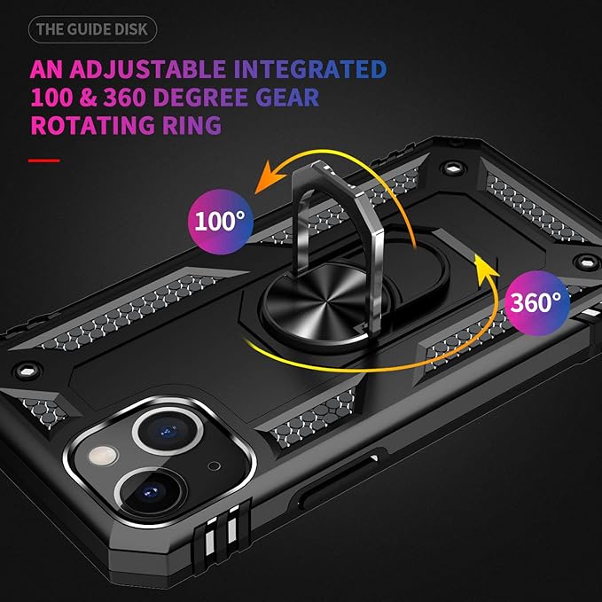 ADDIT Phone Case for iPhone 14 Plus Case,with Kickstand Ring,Adjustable Stand,Military Grade,Heavy Duty Protection,Shockproof,Anti-Fingerprint,Support Magnet Car Mount,Black