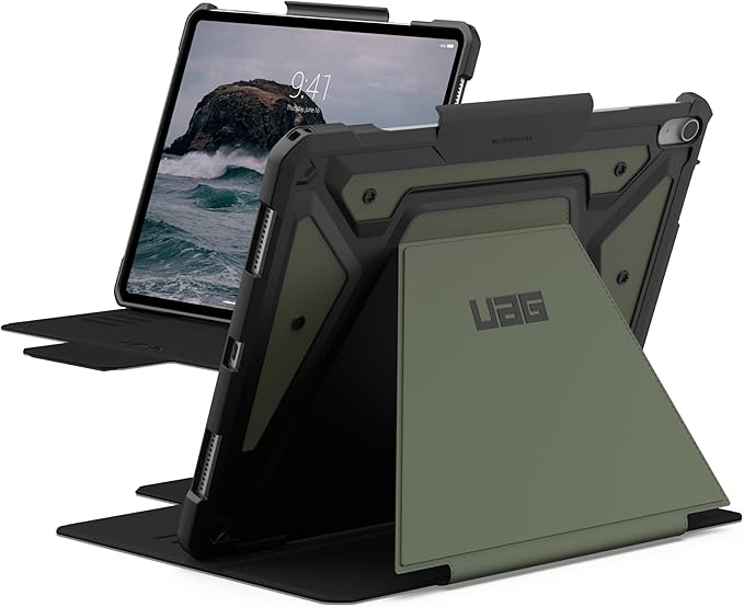 URBAN ARMOR GEAR UAG Designed for iPad Air 13" Case (1st/2nd Gen 2024-2025) M3 A3268 A3269 - Rugged Multi-Angle Viewing Folio Protective Cover w/Pencil Holder & Adjustable Stand, Metropolis SE Olive