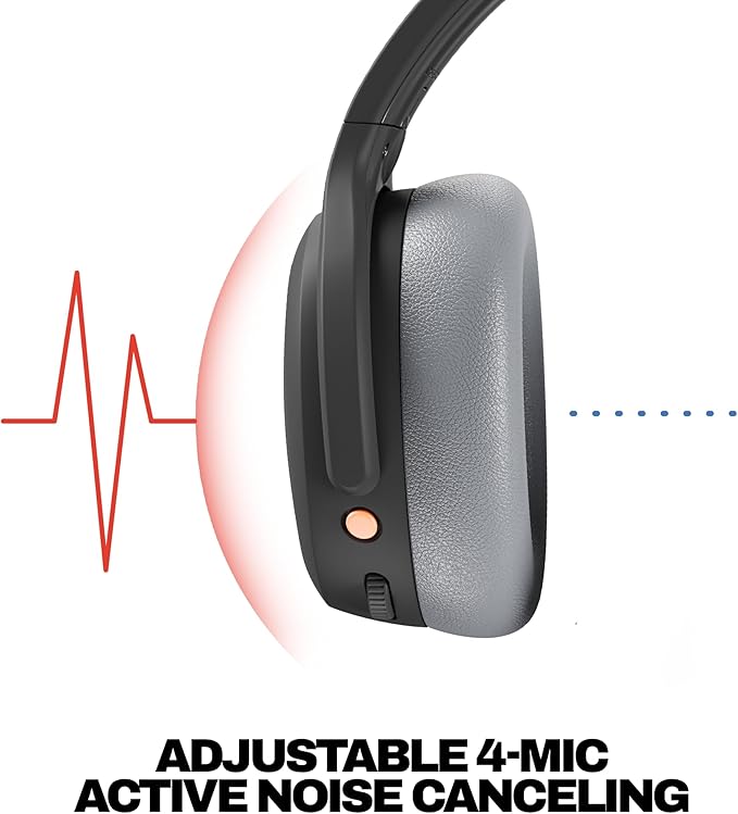 Skullcandy Crusher ANC 2 Over-Ear Active Noise Cancelling Wireless Bluetooth Headphones with Sensory Bass, Alexa Voice Control, 50 Hr Battery, Microphone, 2 Year Warranty – Asphalt