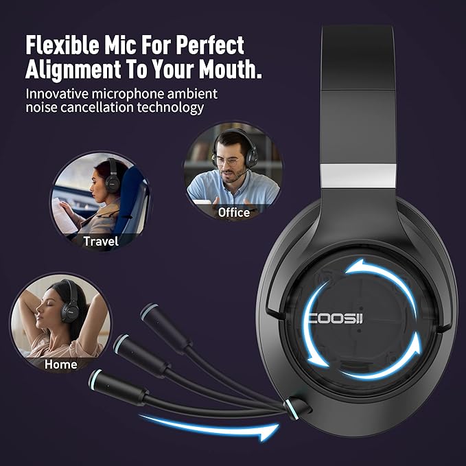 Wireless Bluetooth Headsets with Microphone for Computer, Headphone Foldable Over Ear Soft 40H with Retractable Mic, USB Dongle for PS5 PS4 PC Cellphone Laptop